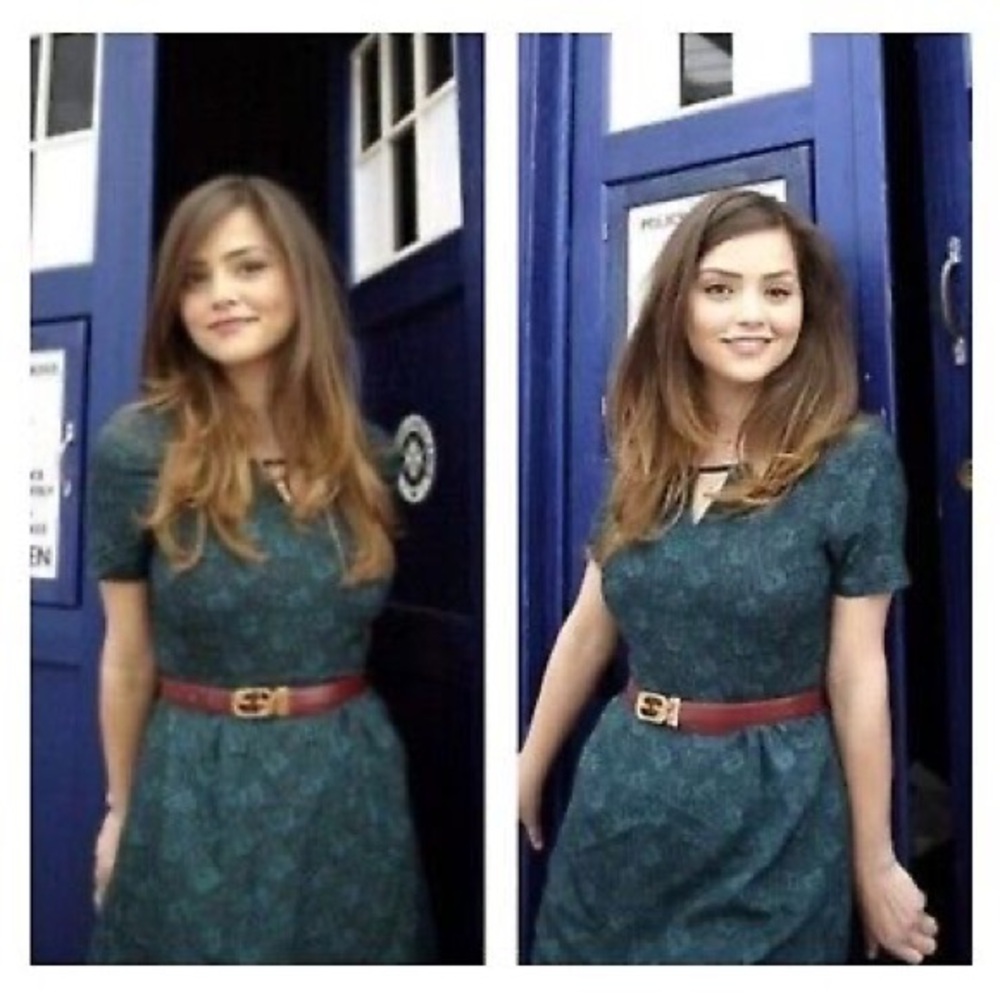 Pins and Needles at Urban Outfitters dark green dress on Clara Oswald Dr Who